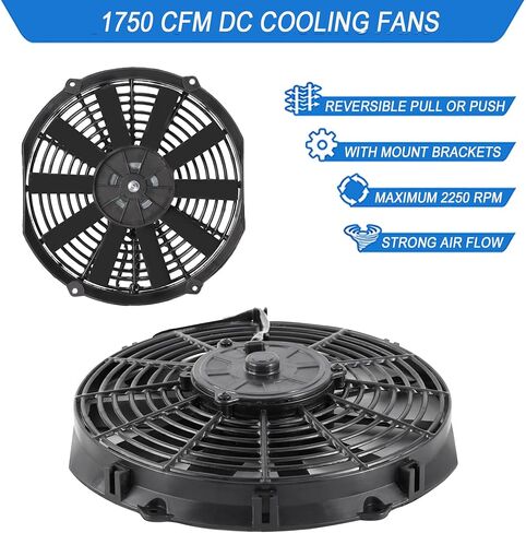 مراوح تبريد مشعاع كهربائي مقاس 12 بوصة، مروحة تبريد عالمية رفيعة، مجموعة تثبيت 12 فولت، 1750 قدم مكعب في الدقيقة باللون الأسود in Kuwait