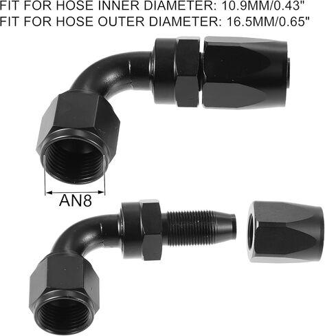 X AUTOHAUX 4 قطع AN8 90 درجة محول تركيب طرف خرطوم دوار لخرطوم الوقود المضفر باللون الأسود in Kuwait
