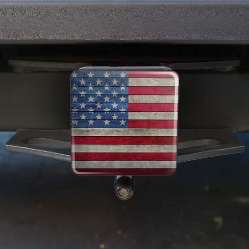 Rustic American Flag Wood Grain Design Tow Trailer Hitch Cover Plug Insert in Kuwait
