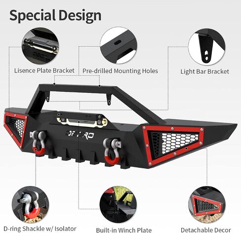 OEDRO Front Bumper Compatible with 2007-2018 Jeep Wrangler JK & Unlimited JKU (2/4 Doors), Full Width Off Road Bumper w/D-Rings & Winch Plate Mounting & Paintable Armor in Saudi Arabia