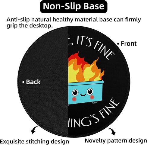 Black Cat Round Mouse Pad, Funny Small Mousepad with Non-Slip Rubber Base, Round Mouse Pads for Desk Accessories Laptop Gaming Office Supplies Decor(8.6 x 8.6 Inch) in Kuwait