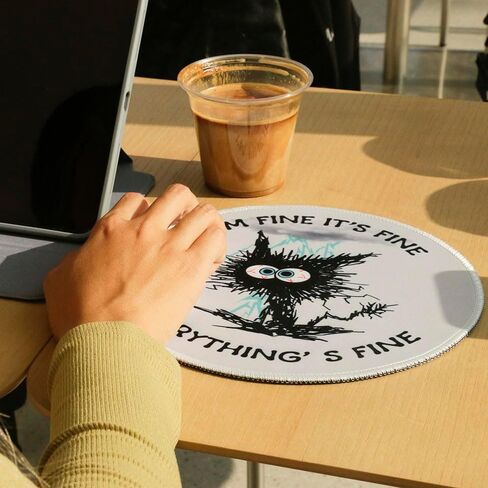 Black Cat Round Mouse Pad, Funny Small Mousepad with Non-Slip Rubber Base, Round Mouse Pads for Desk Accessories Laptop Gaming Office Supplies Decor(8.6 x 8.6 Inch) in Kuwait