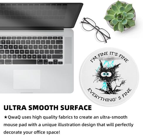 Black Cat Round Mouse Pad, Funny Small Mousepad with Non-Slip Rubber Base, Round Mouse Pads for Desk Accessories Laptop Gaming Office Supplies Decor(8.6 x 8.6 Inch) in Kuwait