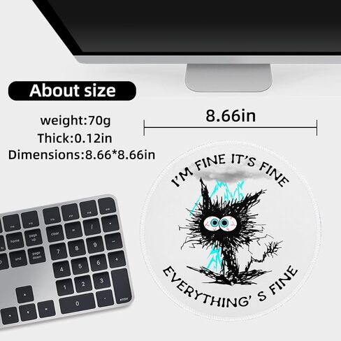 Black Cat Round Mouse Pad, Funny Small Mousepad with Non-Slip Rubber Base, Round Mouse Pads for Desk Accessories Laptop Gaming Office Supplies Decor(8.6 x 8.6 Inch) in Kuwait