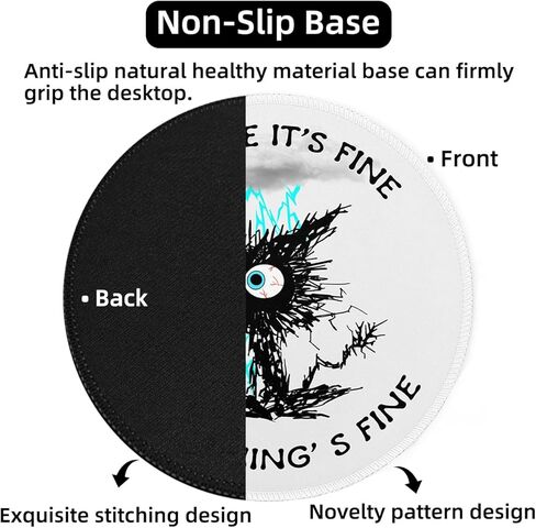 Black Cat Round Mouse Pad, Funny Small Mousepad with Non-Slip Rubber Base, Round Mouse Pads for Desk Accessories Laptop Gaming Office Supplies Decor(8.6 x 8.6 Inch) in Kuwait