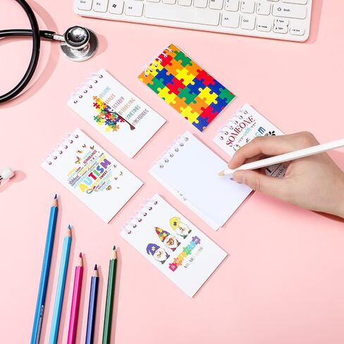 24 Pcs Autism Awareness Notepads Colorful Puzzle Pieces Mini Spiral Note Pads Journal Promote Autism Awareness Fundraiser Notebook Gifts for Autism Fundraising Autism Awareness Day in Saudi Arabia