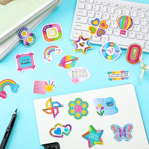 180 Pcs Anxiety Sensory Stickers Sensory Strips Mindfulness Sticker Calm Stickers Anxiety Stickers Adhesive Textured Strips Tactile Fidget Tape for Classroom Desk Adults (Cute) in Saudi Arabia