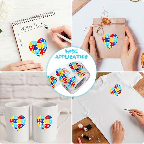 500 Pieces Autism Stickers Self Adhesive Asperger's Awareness Sticker Labels Roll Colorful Puzzle Envelope Tab Sealer Autism Awareness Gifts for Women Men Kids Teen (Ribbon Shaped) in Saudi Arabia
