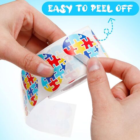 500 Pieces Autism Stickers Self Adhesive Asperger's Awareness Sticker Labels Roll Colorful Puzzle Envelope Tab Sealer Autism Awareness Gifts for Women Men Kids Teen (Ribbon Shaped) in Saudi Arabia