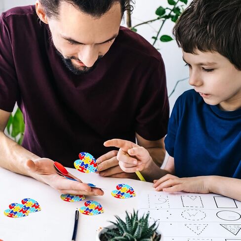 500 Pieces Autism Stickers Self Adhesive Asperger's Awareness Sticker Labels Roll Colorful Puzzle Envelope Tab Sealer Autism Awareness Gifts for Women Men Kids Teen (Ribbon Shaped) in Saudi Arabia