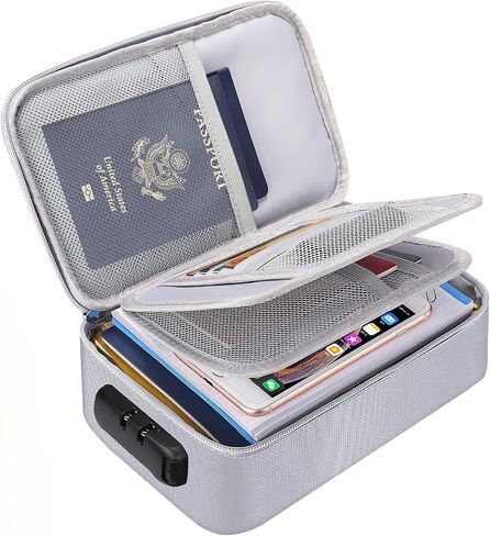 ENGPOW Small Fireproof Storage Organizer Case with Lock(9.4"x 5.9"x 3.2"), 3-Layer Money Safe Coin Organizer Wallet Bag for Cash,Card,Passport,Check,Bill,Travel Home Organizer Carrying Case,Black in Kuwait