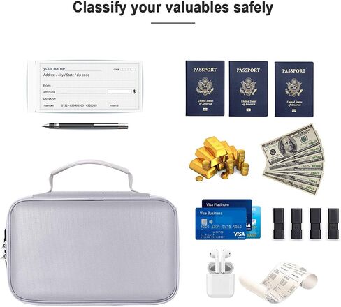 ENGPOW Small Fireproof Storage Organizer Case with Lock(9.4"x 5.9"x 3.2"), 3-Layer Money Safe Coin Organizer Wallet Bag for Cash,Card,Passport,Check,Bill,Travel Home Organizer Carrying Case,Black in Kuwait