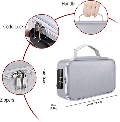 ENGPOW Small Fireproof Storage Organizer Case with Lock(9.4"x 5.9"x 3.2"), 3-Layer Money Safe Coin Organizer Wallet Bag for Cash,Card,Passport,Check,Bill,Travel Home Organizer Carrying Case,Black in Kuwait
