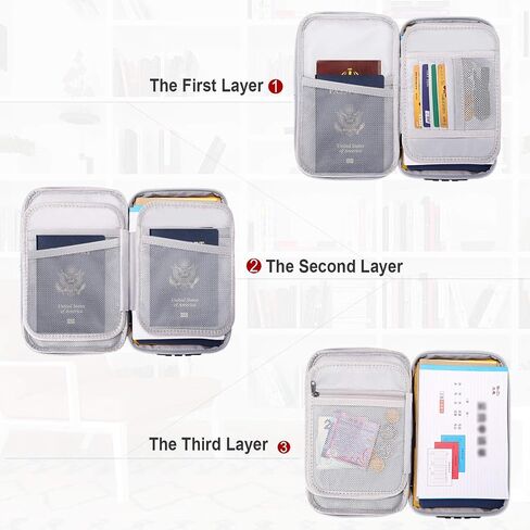 ENGPOW Small Fireproof Storage Organizer Case with Lock(9.4"x 5.9"x 3.2"), 3-Layer Money Safe Coin Organizer Wallet Bag for Cash,Card,Passport,Check,Bill,Travel Home Organizer Carrying Case,Black in Kuwait