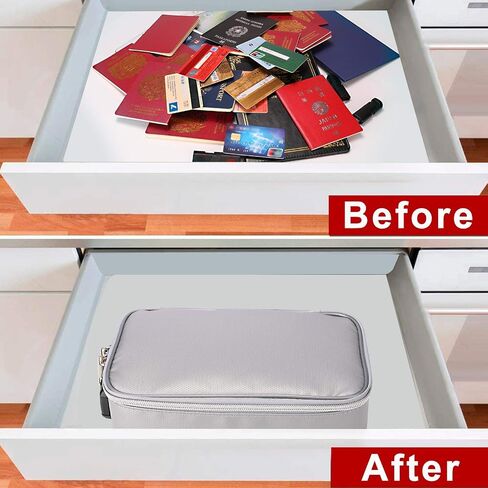 ENGPOW Small Fireproof Storage Organizer Case with Lock(9.4"x 5.9"x 3.2"), 3-Layer Money Safe Coin Organizer Wallet Bag for Cash,Card,Passport,Check,Bill,Travel Home Organizer Carrying Case,Black in Kuwait