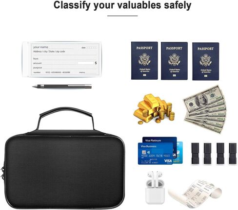 ENGPOW Small Fireproof Storage Organizer Case with Lock(9.4"x 5.9"x 3.2"), 3-Layer Money Safe Coin Organizer Wallet Bag for Cash,Card,Passport,Check,Bill,Travel Home Organizer Carrying Case,Black in Kuwait