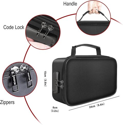 ENGPOW Small Fireproof Storage Organizer Case with Lock(9.4"x 5.9"x 3.2"), 3-Layer Money Safe Coin Organizer Wallet Bag for Cash,Card,Passport,Check,Bill,Travel Home Organizer Carrying Case,Black in Kuwait