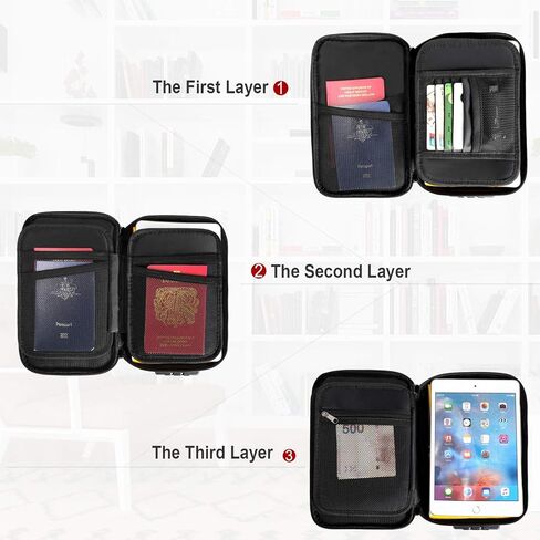 ENGPOW Small Fireproof Storage Organizer Case with Lock(9.4"x 5.9"x 3.2"), 3-Layer Money Safe Coin Organizer Wallet Bag for Cash,Card,Passport,Check,Bill,Travel Home Organizer Carrying Case,Black in Kuwait