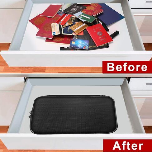ENGPOW Small Fireproof Storage Organizer Case with Lock(9.4"x 5.9"x 3.2"), 3-Layer Money Safe Coin Organizer Wallet Bag for Cash,Card,Passport,Check,Bill,Travel Home Organizer Carrying Case,Black in Kuwait