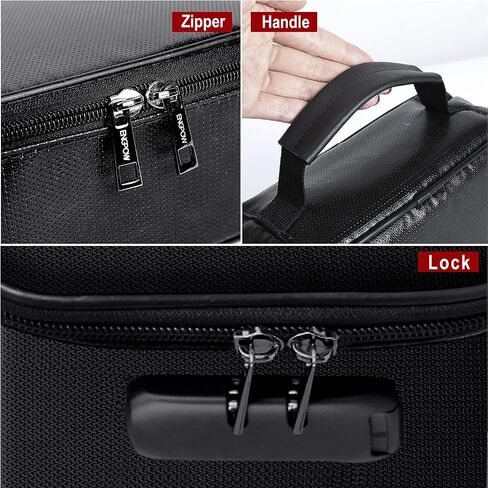 ENGPOW Small Fireproof Storage Organizer Case with Lock(9.4"x 5.9"x 3.2"), 3-Layer Money Safe Coin Organizer Wallet Bag for Cash,Card,Passport,Check,Bill,Travel Home Organizer Carrying Case,Black in Kuwait