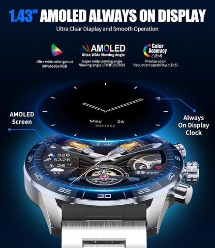 ساعات BANGWEI الذكية للرجال للإجابة/إجراء المكالمات، ساعة AMOLED HD تعمل باللمس مقاس 1,43 بوصة لتتبع اللياقة البدنية مع معدل ضربات القلب SpO2 وعداد خطوات لمراقبة النوم، IP68 ساعة ذكية مقاومة للماء لنظام iOS Android باللون الأسود in Saudi Arabia