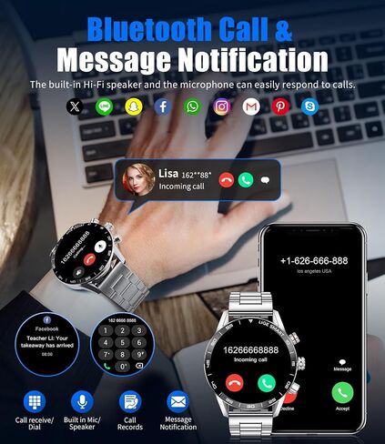 ساعات BANGWEI الذكية للرجال للإجابة/إجراء المكالمات، ساعة AMOLED HD تعمل باللمس مقاس 1,43 بوصة لتتبع اللياقة البدنية مع معدل ضربات القلب SpO2 وعداد خطوات لمراقبة النوم، IP68 ساعة ذكية مقاومة للماء لنظام iOS Android باللون الأسود in Saudi Arabia