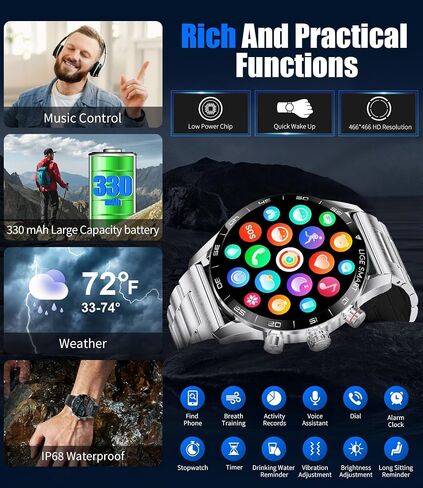 ساعات BANGWEI الذكية للرجال للإجابة/إجراء المكالمات، ساعة AMOLED HD تعمل باللمس مقاس 1,43 بوصة لتتبع اللياقة البدنية مع معدل ضربات القلب SpO2 وعداد خطوات لمراقبة النوم، IP68 ساعة ذكية مقاومة للماء لنظام iOS Android باللون الأسود in Saudi Arabia