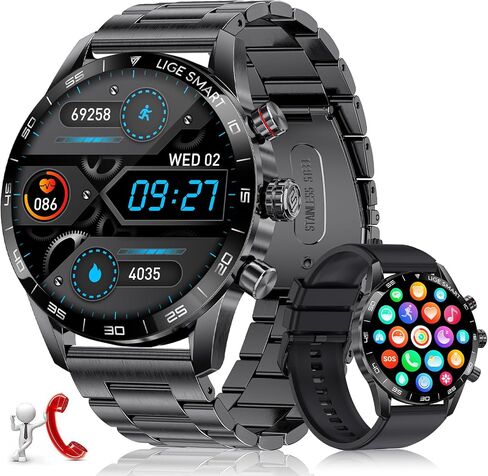 BANGWEI Smart Watches for Men Answer/Make Call for Android iOS, 1,43" AMOLED HD Touch Screen Fitness Tracker Watch with Heart Rate spO2 Sleep Monitor Step Counter IP68 Waterproof Black Smartwatch in Saudi Arabia