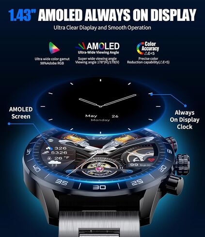 BANGWEI Smart Watches for Men Answer/Make Call for Android iOS, 1,43" AMOLED HD Touch Screen Fitness Tracker Watch with Heart Rate spO2 Sleep Monitor Step Counter IP68 Waterproof Black Smartwatch in Saudi Arabia