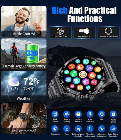 BANGWEI Smart Watches for Men Answer/Make Call for Android iOS, 1,43" AMOLED HD Touch Screen Fitness Tracker Watch with Heart Rate spO2 Sleep Monitor Step Counter IP68 Waterproof Black Smartwatch in Saudi Arabia