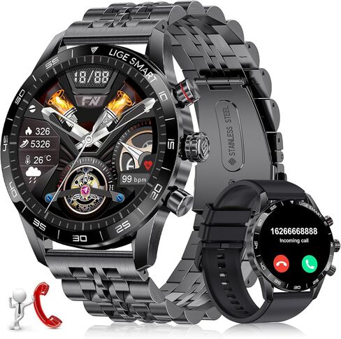 BANGWEI Smart Watches for Men Answer/Make Call for Android iOS, 1,43" AMOLED HD Touch Screen Fitness Tracker Watch with Heart Rate spO2 Sleep Monitor Step Counter IP68 Waterproof Black Smartwatch in Saudi Arabia