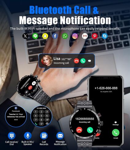 BANGWEI Smart Watches for Men Answer/Make Call for Android iOS, 1,43" AMOLED HD Touch Screen Fitness Tracker Watch with Heart Rate spO2 Sleep Monitor Step Counter IP68 Waterproof Black Smartwatch in Saudi Arabia