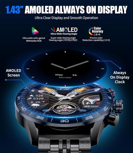 BANGWEI Smart Watches for Men Answer/Make Call for Android iOS, 1,43" AMOLED HD Touch Screen Fitness Tracker Watch with Heart Rate spO2 Sleep Monitor Step Counter IP68 Waterproof Black Smartwatch in Saudi Arabia