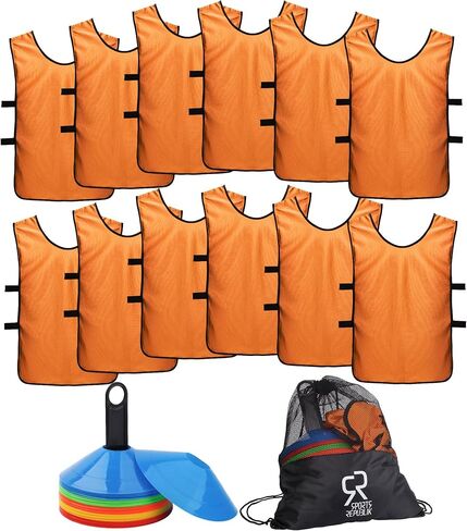 Soccer Cones (Set of 50) and Sports Jerseys Pinnies (12-Pack) - Perfect Disc Cones for Basketball Drills, Complete Soccer Training Equipment in Saudi Arabia
