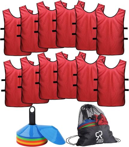Soccer Cones (Set of 50) and Sports Jerseys Pinnies (12-Pack) - Perfect Disc Cones for Basketball Drills, Complete Soccer Training Equipment in Saudi Arabia