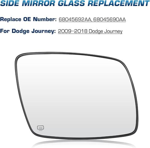 زجاج مرآة ساخن للركاب على الجانب الأيمن من Youx Moto لسيارة Dodge Journey 2009 2010 2011 2012 2013 2014 2015 2016 2017 2018، مع زجاج مرآة الرؤية الخلفية للحامل الخلفي، يناسب 68045692AA 68045690AA in Saudi Arabia