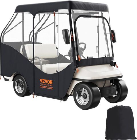 غطاء كامل من البوليستر VEVOR600D، يناسب معظم أغطية سيارات الأندية ذات العلامات التجارية، غطاء عربة جولف خارجي مقاوم للماء والشمس والغبار مع ثلاثة أبواب بسحاب، أسود in Saudi Arabia