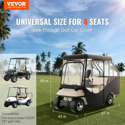 غطاء كامل من البوليستر VEVOR600D، يناسب معظم أغطية سيارات الأندية ذات العلامات التجارية، غطاء عربة جولف خارجي مقاوم للماء والشمس والغبار مع ثلاثة أبواب بسحاب، أسود in Saudi Arabia