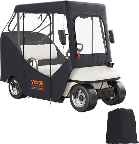 غطاء كامل من البوليستر VEVOR600D، يناسب معظم أغطية سيارات الأندية ذات العلامات التجارية، غطاء عربة جولف خارجي مقاوم للماء والشمس والغبار مع ثلاثة أبواب بسحاب، أسود in Saudi Arabia