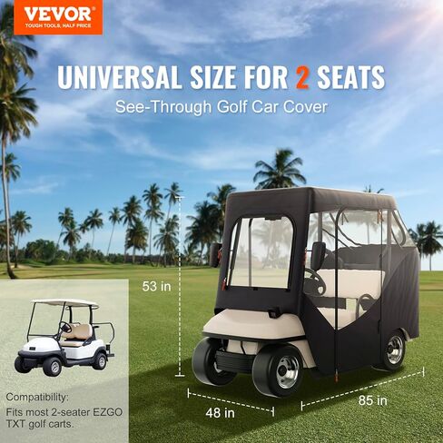 غطاء كامل من البوليستر VEVOR600D، يناسب معظم أغطية سيارات الأندية ذات العلامات التجارية، غطاء عربة جولف خارجي مقاوم للماء والشمس والغبار مع ثلاثة أبواب بسحاب، أسود in Kuwait