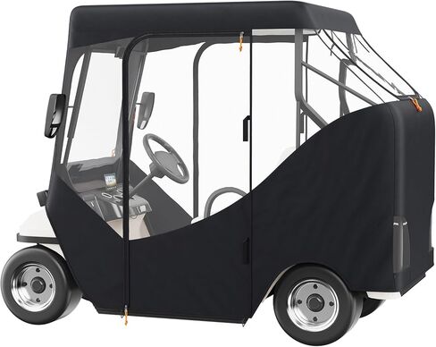 غطاء كامل من البوليستر VEVOR600D، يناسب معظم أغطية سيارات الأندية ذات العلامات التجارية، غطاء عربة جولف خارجي مقاوم للماء والشمس والغبار مع ثلاثة أبواب بسحاب، أسود in Kuwait