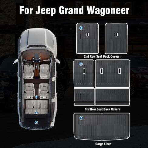 أغطية ظهر المقعد بطانة الحمولة لملحقات Jeep Grand Wagoneer 2022-2024 (تناسب 7 مقاعد)، واقي مسند الظهر لحصيرة صندوق السيارة لجميع الأحوال الجوية خلف الصف الثاني والثالث لـ Wagoneer (لا يناسب Grand Wagoneer L) in Saudi Arabia