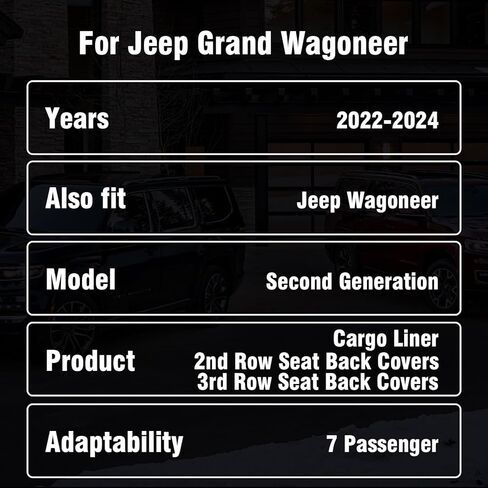 أغطية ظهر المقعد بطانة الحمولة لملحقات Jeep Grand Wagoneer 2022-2024 (تناسب 7 مقاعد)، واقي مسند الظهر لحصيرة صندوق السيارة لجميع الأحوال الجوية خلف الصف الثاني والثالث لـ Wagoneer (لا يناسب Grand Wagoneer L) in Saudi Arabia