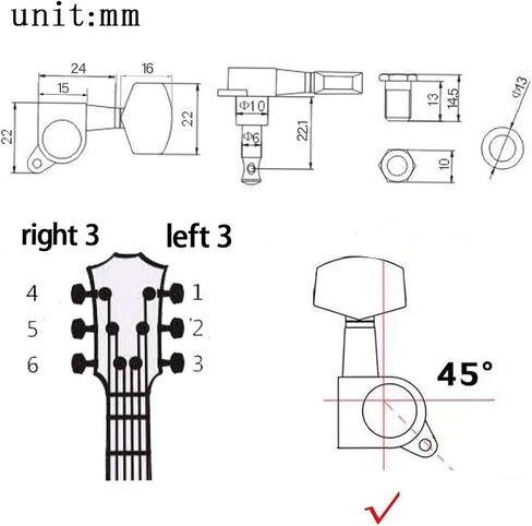6 Pieces Guitar Machine Heads Knobs Guitar String Tuning Pegs Machine Head Tuners for Electric or Acoustic Guitar 3L 3R Black. in Kuwait