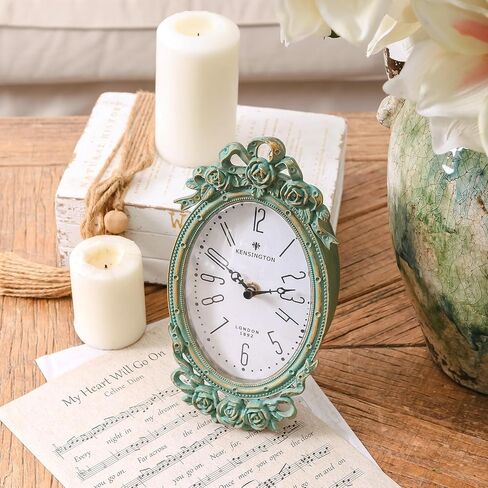 NIKYY Home Vintage Table Clock, Antique Desk Clock Silent Non-Ticking French Style Desk Clock Battery Operated Rustic Distressed Design Chic Home Decor for Living Room, Bedroom, Bedside, Gift Clock in Saudi Arabia