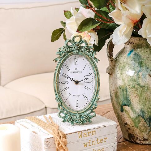 NIKYY Home Vintage Table Clock, Antique Desk Clock Silent Non-Ticking French Style Desk Clock Battery Operated Rustic Distressed Design Chic Home Decor for Living Room, Bedroom, Bedside, Gift Clock in Saudi Arabia