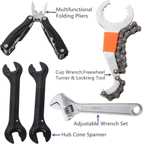 مجموعة أدوات إصلاح إطارات الدراجة من YBEKI - مجموعة أدوات الدراجة مع مضخة صغيرة، أداة متعددة للدراجة، أداة سلسلة لإزالة العجلات الحرة للدراجة، إلخ. ضمان لمدة 6 أشهر in Kuwait