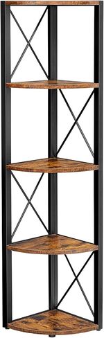 رف زاوية من 5 طبقات من VASAGLE، رف كتب بطول 63 بوصة، رف تخزين زاوية، حامل رف زاوية، لغرفة المعيشة والحمام والمطبخ وغرفة النوم والمكتب المنزلي، سهل التجميع، بني ريفي وأسود ULLS805B01 in Kuwait