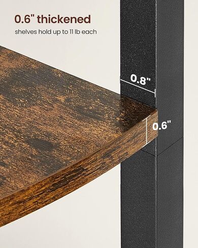 رف زاوية من 5 طبقات من VASAGLE، رف كتب بطول 63 بوصة، رف تخزين زاوية، حامل رف زاوية، لغرفة المعيشة والحمام والمطبخ وغرفة النوم والمكتب المنزلي، سهل التجميع، بني ريفي وأسود ULLS805B01 in Kuwait