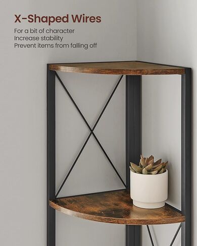 رف زاوية من 5 طبقات من VASAGLE، رف كتب بطول 63 بوصة، رف تخزين زاوية، حامل رف زاوية، لغرفة المعيشة والحمام والمطبخ وغرفة النوم والمكتب المنزلي، سهل التجميع، بني ريفي وأسود ULLS805B01 in Kuwait